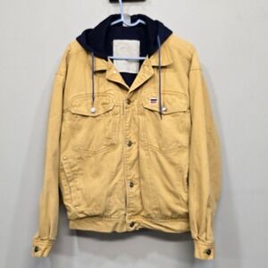 Vintage Levis Hooded Denim Trucker Jacket Men Large Wheat Yellow Fleece Workwear